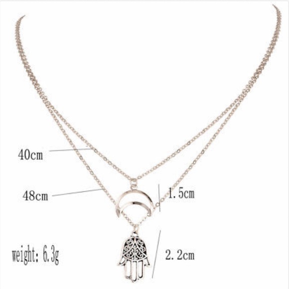 Hamsa & Crescent Moon Pendant Necklace - Picture 3 of 3